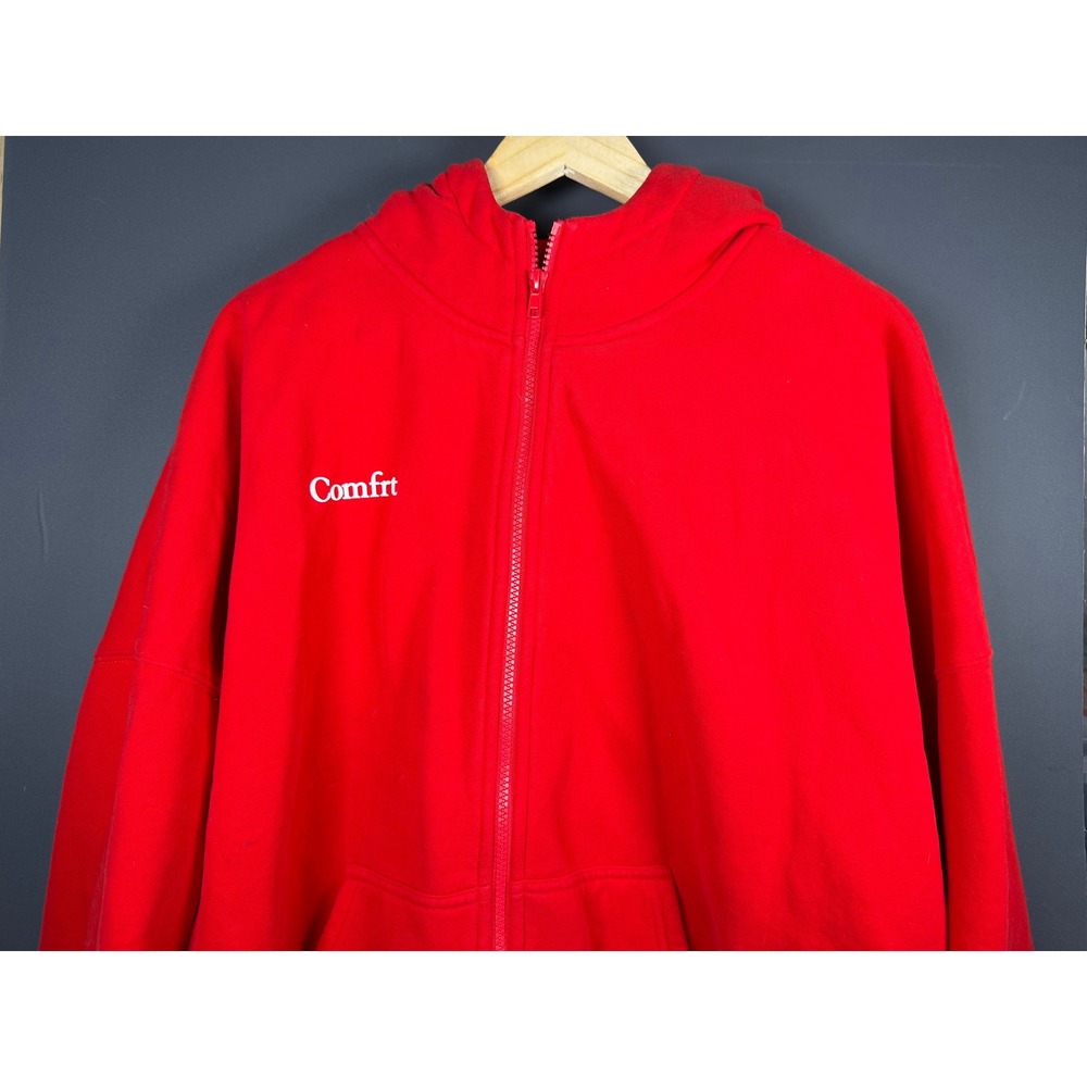 Comfrt Mens Full Zip Hoodie Red Fleece Lined Sweatshirt Size Large